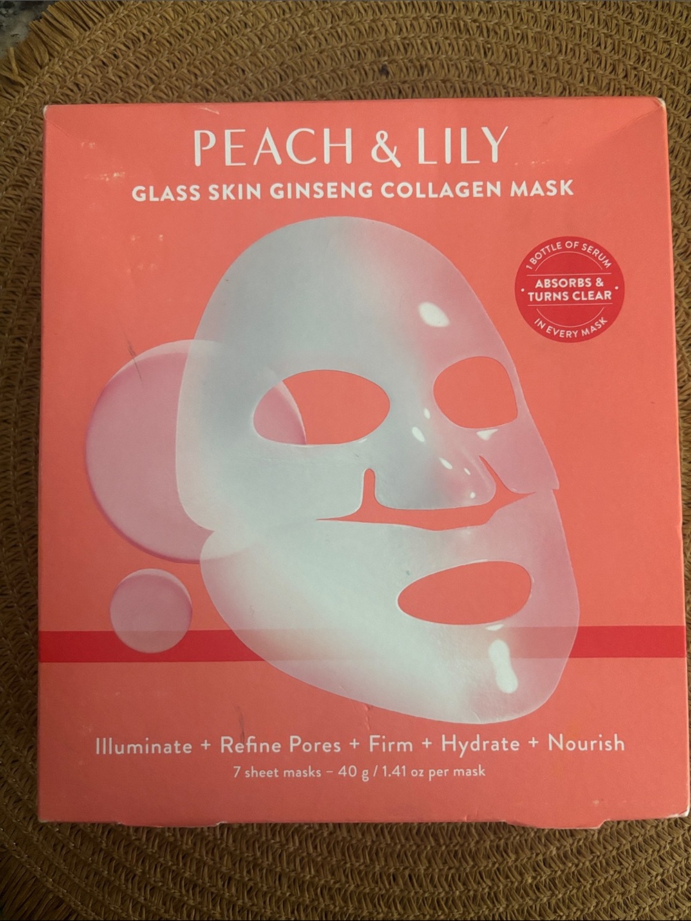 Peach & Lily Pink Glass Skin Ginseng Collagen Mask – 7 packs inside NEVER USED.